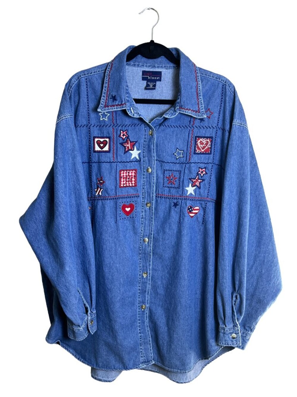 Vintage CST Blues Denim Button Down Shirt 90s Americana Small